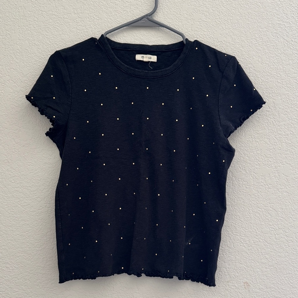 Madewell Black T-Shirt with Gold Polka Dots